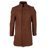 Men's Brown Stand Collar Wool Blend Overcoat