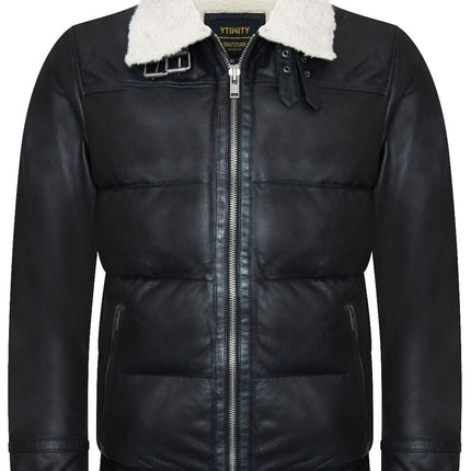 Men's Leather Quilted Biker Puffer Jacket - Brasília