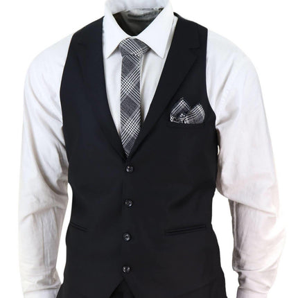 New Mens 3 Piece Suit Plain Black Classic Tailored Fit Smart Casual 1920s Formal
