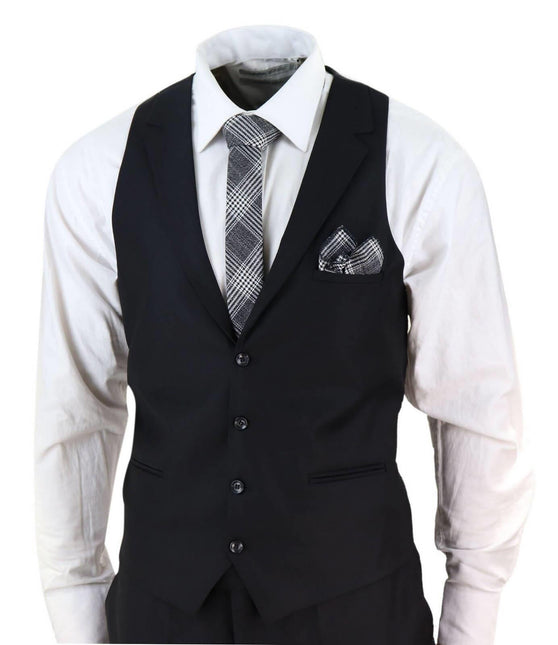 New Mens 3 Piece Suit Plain Black Classic Tailored Fit Smart Casual 1920s Formal