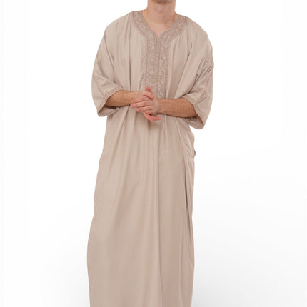 Men's Salmon Moroccan Thobe Robe Djellaba Gandoura Eid Jubba- HM66