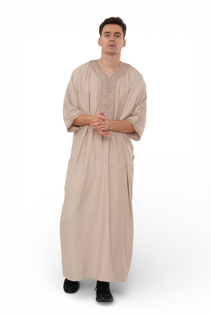 Men's Salmon Moroccan Thobe Robe Djellaba Gandoura Eid Jubba- HM66