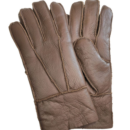 Infinity Leather Unisex Brown Sheepskin Leather Gloves with Roll Up/Down Cuff