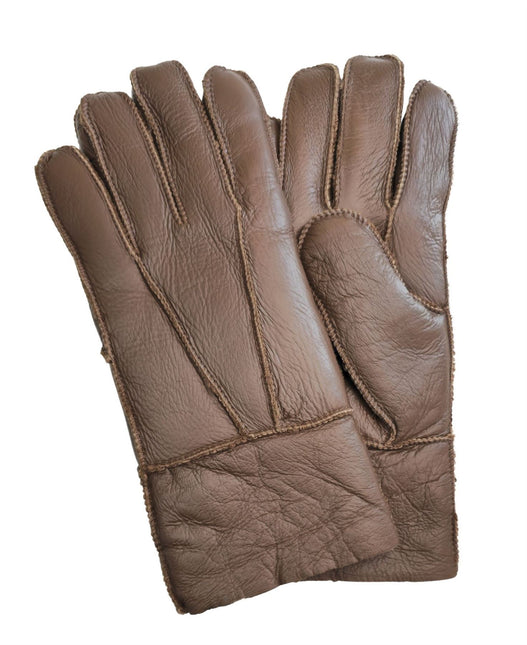 Infinity Leather Unisex Brown Sheepskin Leather Gloves with Roll Up/Down Cuff