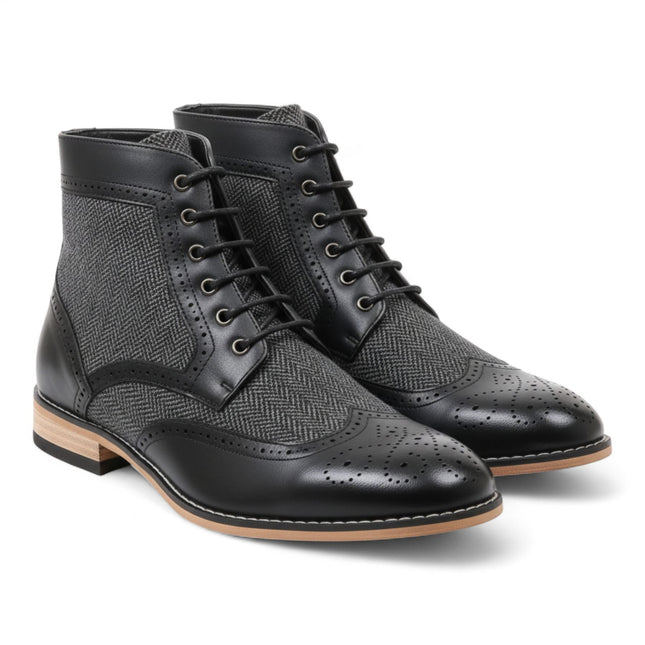 Men's Black Wingtip Brogue Ankle Dress Chukka Boots