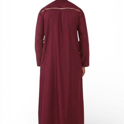 Men's Ramadan Burgundy Red Moroccan Thobe Robe Emirati Eid Jubba- TT-003