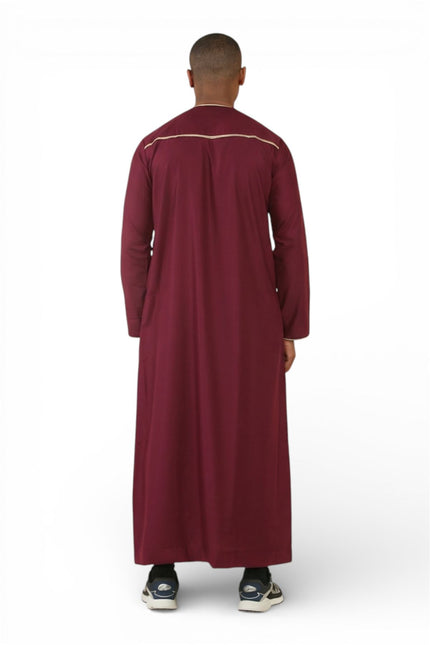 Men's Ramadan Burgundy Red Moroccan Thobe Robe Emirati Eid Jubba- TT-003