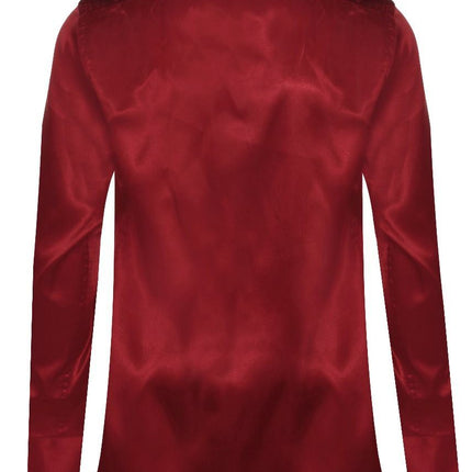 Mens Wine Satin Silk Shirt Smart Casual Button Down Cuff Tailored Fit