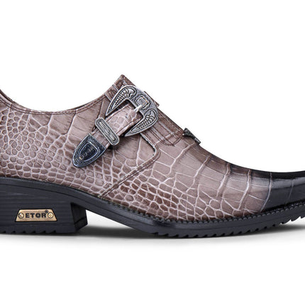 Men's Brown Croc Leather Winklepicker Cuban Biker Boots