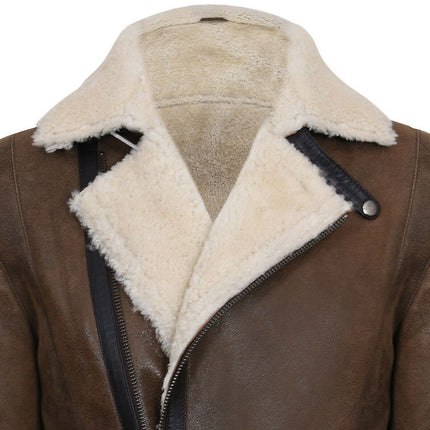 Mens Double Breasted Sheepskin Leather Biker Jacket-Manila