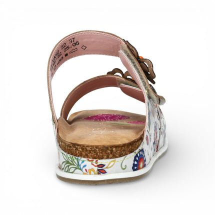 Laura Vita Women's Brcyano 32 White Floral Leather Strappy Slipper Sandals