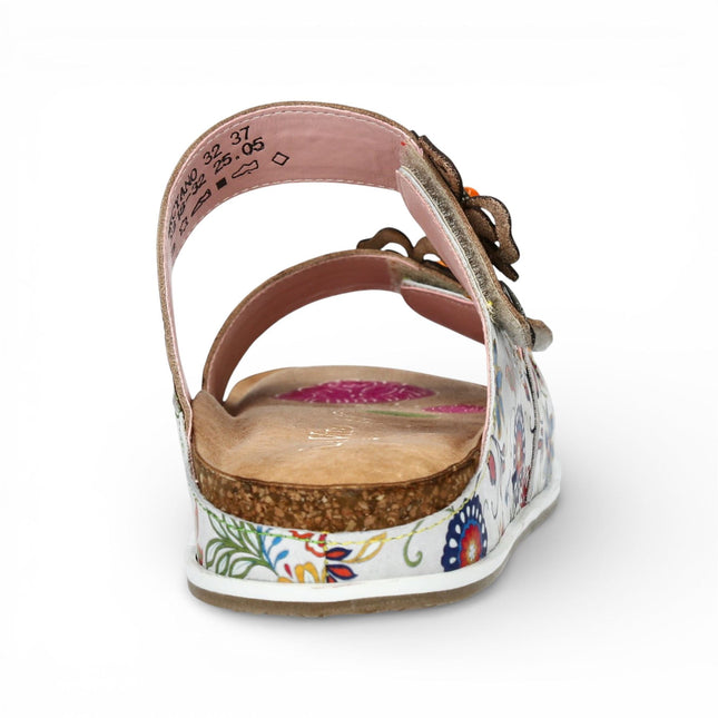Laura Vita Women's Brcyano 32 White Floral Leather Strappy Slipper Sandals