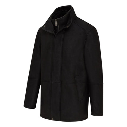 Mens Black Leather Funnel Neck Collar Coat Jacket - Thomas