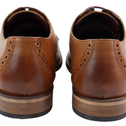 Mens Classic Oxford Brogue Derby Shoes In Tan Leather