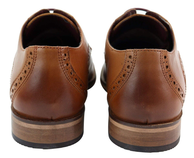 Mens Classic Oxford Brogue Derby Shoes In Tan Leather