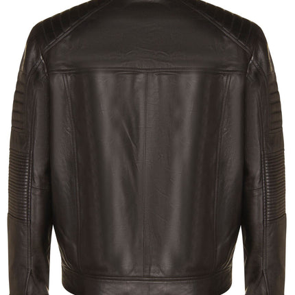 Mens Black Leather Quilted Biker Jacket - Paris