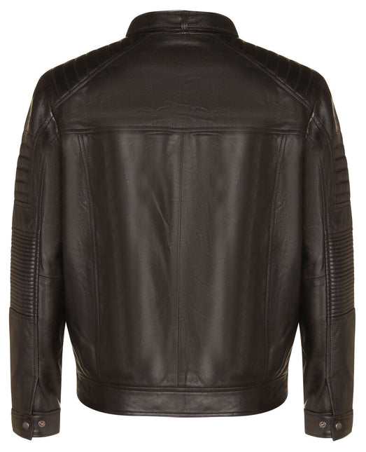 Mens Black Leather Quilted Biker Jacket - Paris