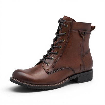 Tamaris Women's Brown Leather Lace-Up Combat Boots - 25224-47
