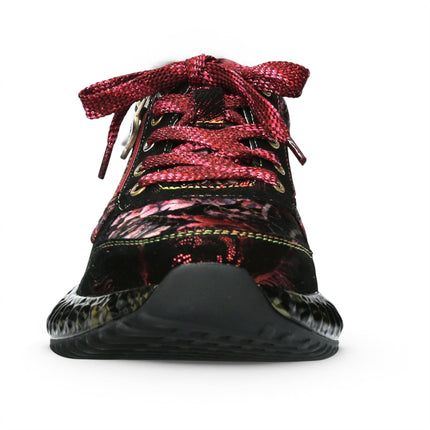 Laura Vita Women's Goth Victorian Floral Red Leather Trainer Sneaker - Burton-43