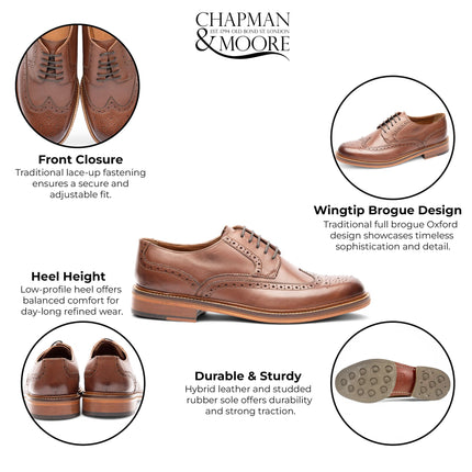 Chapman & Moore Men's Brown Leather Derby Brogue Oxford Dress Shoes