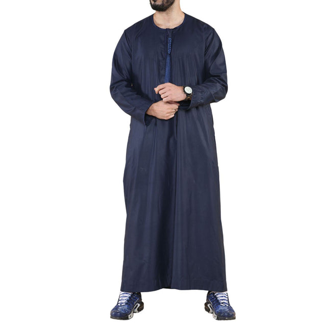 Mens Navy Thobe Jubba Saudi Islamic Arab Eid Emirati Kaftan Jubbah Tassel Robe