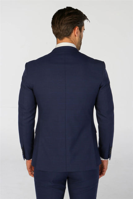 Men's Navy Checked 3 Piece Suit Tailored Fit Suit Formal Wedding