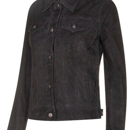 Womens Goat Suede Trucker Jeans Jacket-Astoria