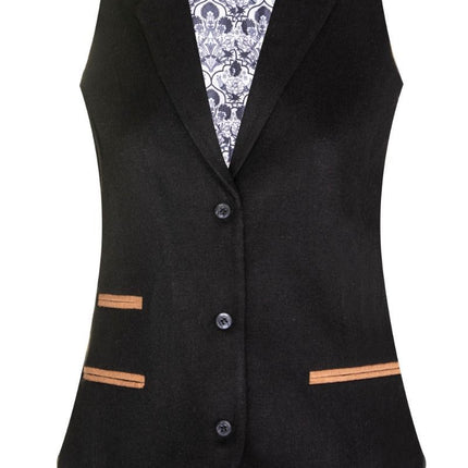 Womens 1920s Black Wool Classic Retro Vintage Waistcoat