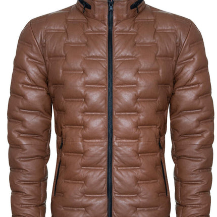 Men's Puffer Quilted Bomber Leather Jacket - Recife