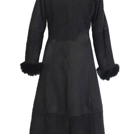 Womens Black Suede Toscana Sheepskin Hooded Trench Coat-Rushden