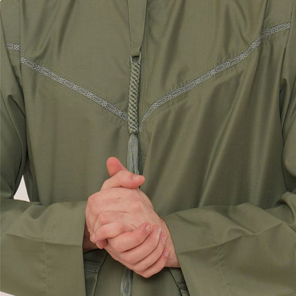 Men's Ramadan Eid Olive Green Moroccan Jubba Robe Djellaba Thobe - TT-008