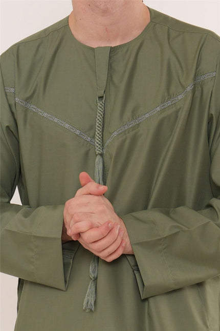 Men's Ramadan Eid Olive Green Moroccan Jubba Robe Djellaba Thobe - TT-008