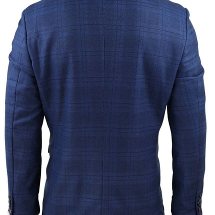 Mens 3 Piece Blue Birdseye Check Classic Suit