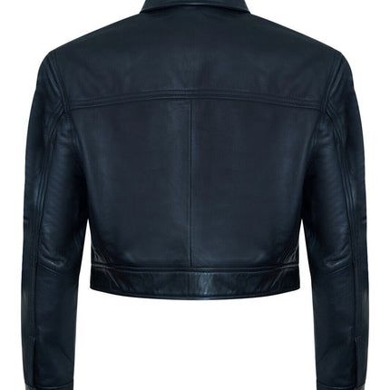 Womens Black Cropped Biker Leather Jacket - Dubai