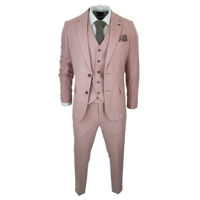 Men's Pink Tweed 3 Piece Wool Suit