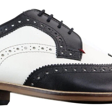 Mens Classic Oxford Brogue Gatsby Shoes In Black/White Leather