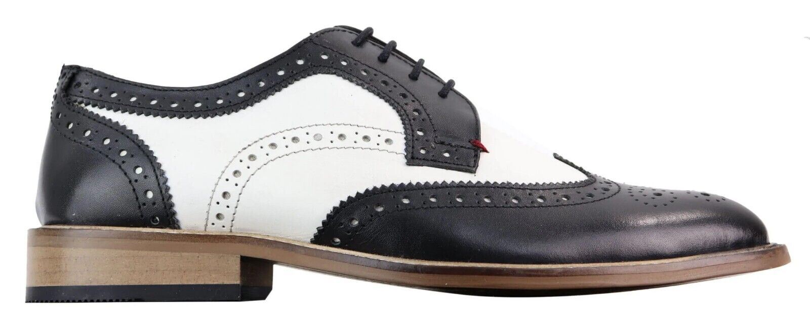 Mens Classic Oxford Brogue Gatsby Shoes In Black/White Leather