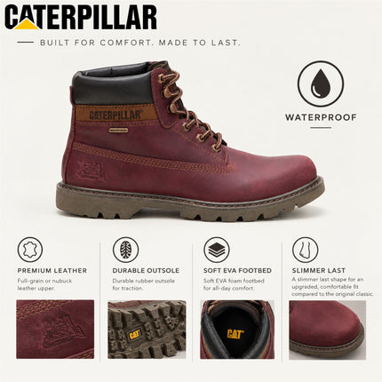 Caterpillar (CAT) Men's Burgundy Waterproof Leather Lace Up Ankle Boots -  Colorado 2.0 Tractor