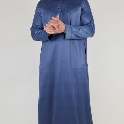 Men's Charcoal Thobe Robe Satin Emirati Islamic Jubba Eid Regular Fit