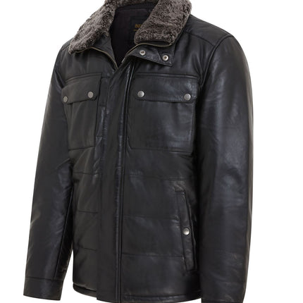 Men's Lamb Leather Puffer Bomber Warm Biker Jacket