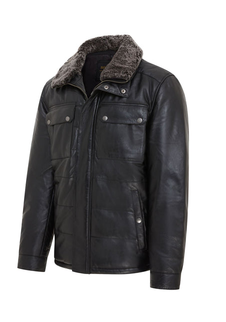 Men's Lamb Leather Puffer Bomber Warm Biker Jacket