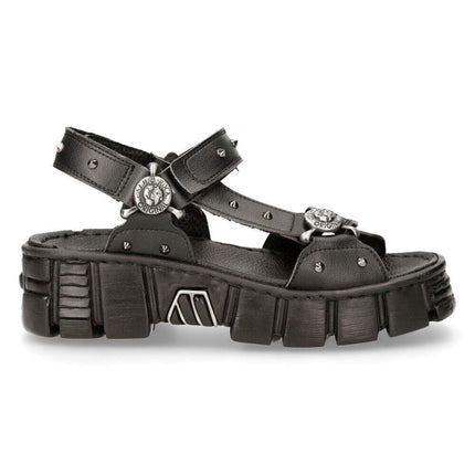 New Rock Black Vegan Leather Sandals-BIOS120-V1