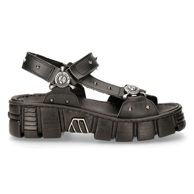 New Rock Black Vegan Leather Sandals-BIOS120-V1