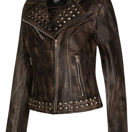 Womens Gothic Biker Leather Jacket with Studs-Bilbao