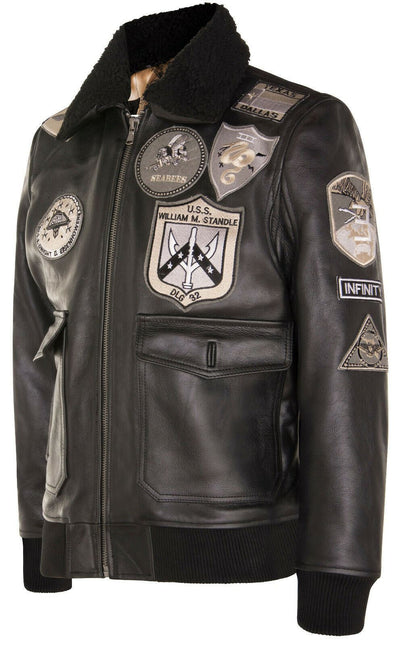 Mens A2 Top Gun Leather Bomber Jacket-Camborne