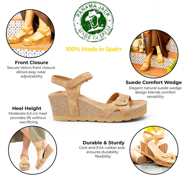 Panama Jack Women's Wedge Bark Brown Suede Leather Sandals - Julia B74