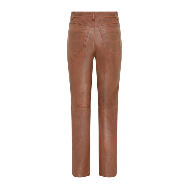 Womens Tan Lamb Leather 501 Biker Jeans - Ankara