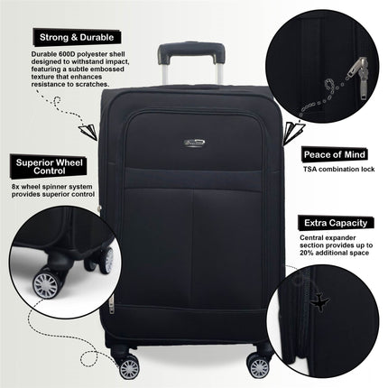 Soft Shell Cabin  55 x 36 x 20 cm PP Suitcase Luggage Suitable for Easyjet, Ryanair