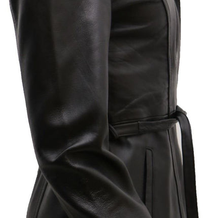 Womens Leather Long Biker Jacket-Muscat