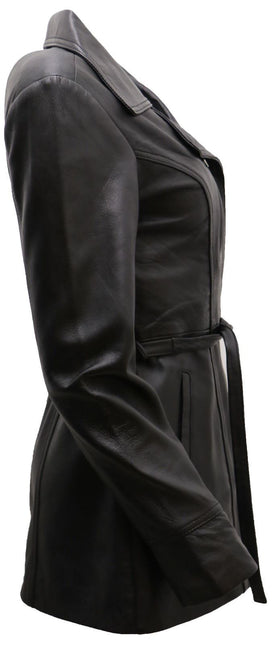 Womens Leather Long Biker Jacket-Muscat